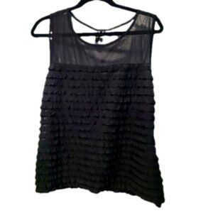 Susan Lawrence Designer Black Sleeveless Sheer Ruffle Top Blouse Layered Size XL